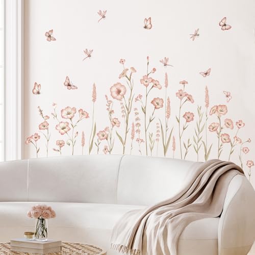 SHUCHING 54 Inch x 27 Inch Pink Flower Wall Sticker Peel and Stick