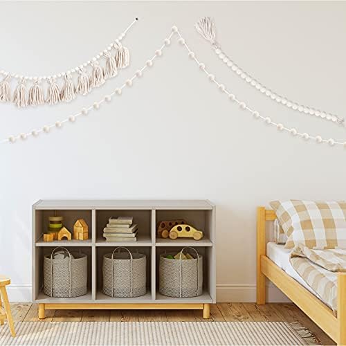 3 Piece Boho Tassel Garland with Wood Beads and Pom Poms