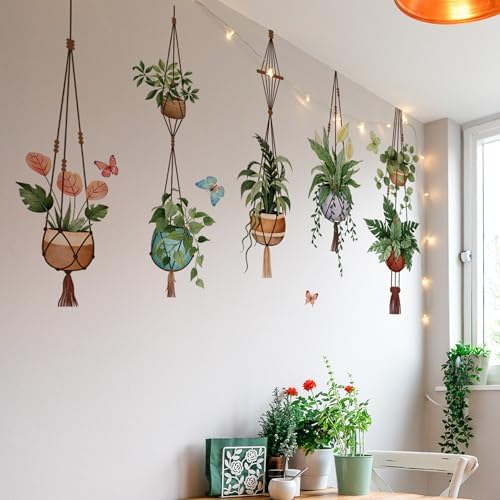 Green Hanging Potted Wall Stickers for Boho Decor