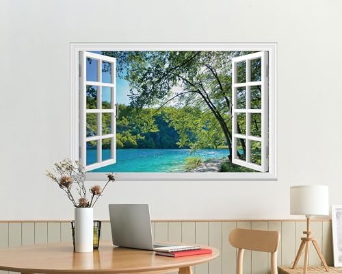 FLFK Fake Window Wall Mural Lakes in The Jungle