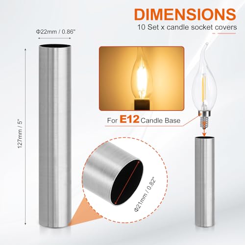 PATIKIL 5 Inch Candle Covers Sleeves Metal E12 Socket Chrome