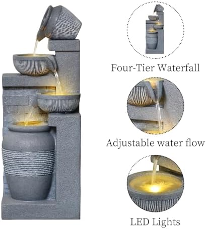 3189 Inch 4 Tier Outdoor Water Fountain with Lights