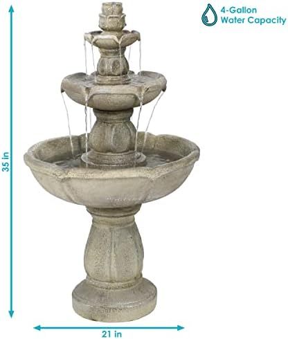 Sunnydaze Birds Delight 35-Inch 3-Tier Garden Water Fountain - Beige