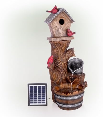 Alpine Corporation ZEN882SLR 32 Inch Solar Birdhouse Fountain