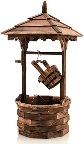 Giantex Rustic Wishing Well Fountain Outdoor Wooden Water Feature with Electric Pump