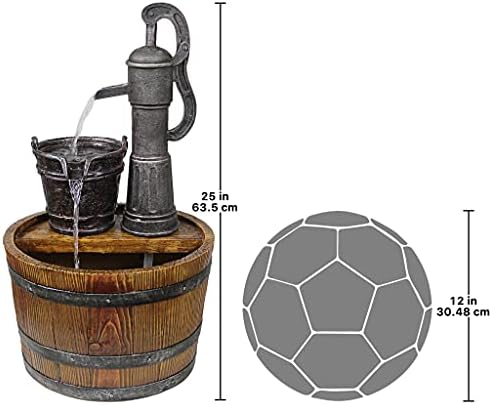 Design Toscano Water Fountain - Farm Style Faux Wood Barrel Decor