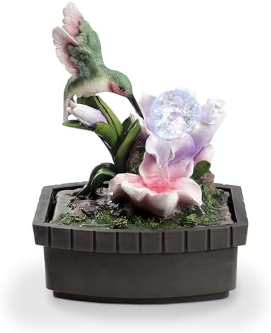 Benjara 11 Inch Hummingbird Tabletop Fountain with LED Light