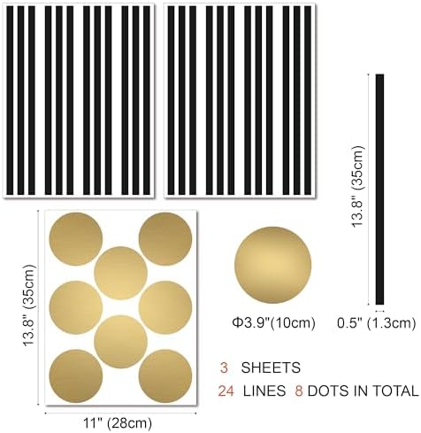 Black Lines with Metallic Gold Circles Peel and Stick Wall Decals
