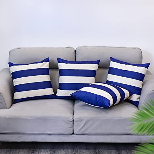 4 Pack Waterproof Pillow Covers Striped Blue White 18x18 Inch