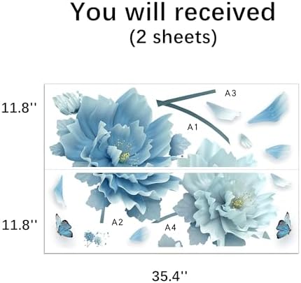 ROFARSO 492 x 307 3D Blue Flowers Wall Sticker