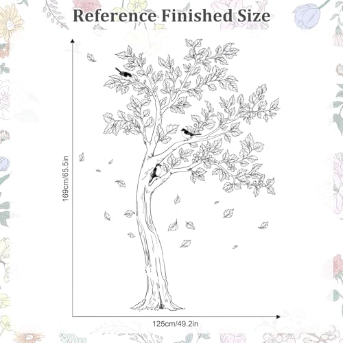 Large Sketch Tree Wall Decals Black Falling Leaves Birds Wall Sticker
