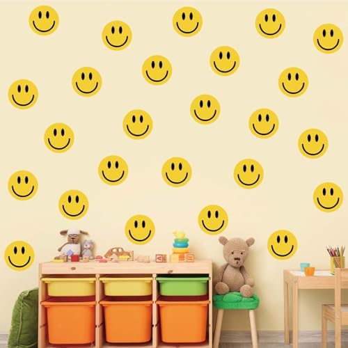 9 Sheets Yellow Happy Face Wall Decals for Home Classroom Party Supplies