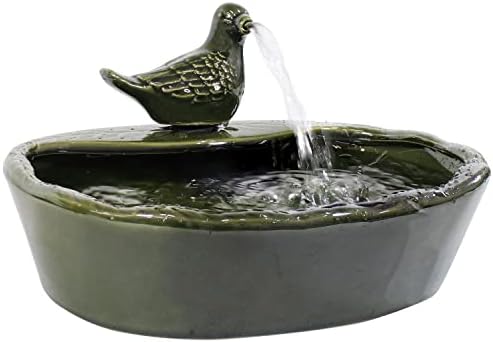 Sunnydaze Ceramic Dove 7 Inch Solar Water Fountain Green Glaze