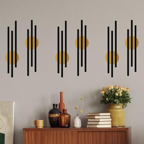 Black Lines with Metallic Gold Circles Peel and Stick Wall Decals