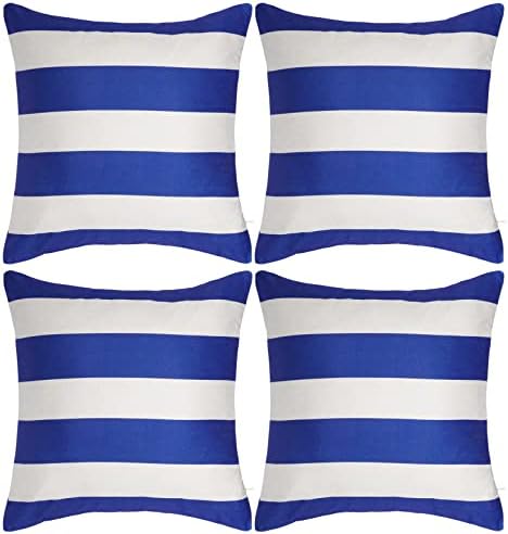 4 Pack Waterproof Pillow Covers Striped Blue White 18x18 Inch