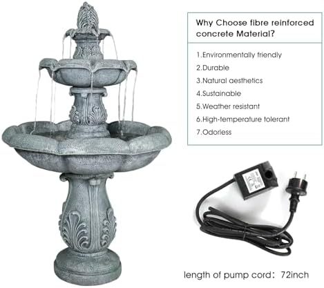 SunJet 48 Inch 3-Tier Concrete Outdoor Water Fountain