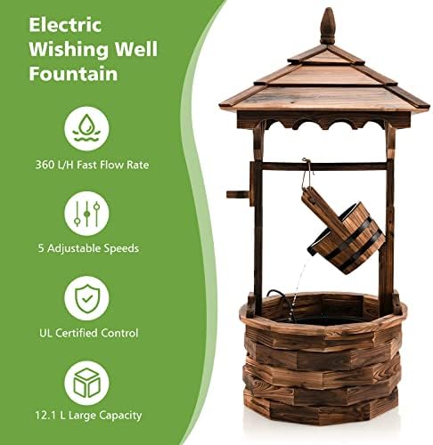Giantex Rustic Wishing Well Fountain Outdoor Wooden Water Feature with Electric Pump