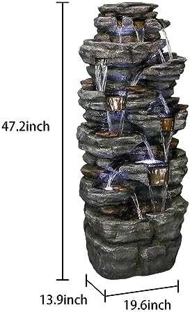 SunJet 472 Inch Multi-Tier Rock Water Fountain with LED Lights