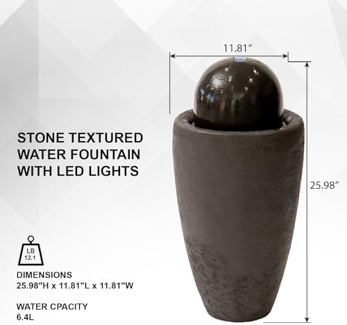 XBrand 2598 H Round Stone Water Fountain with LED Lights