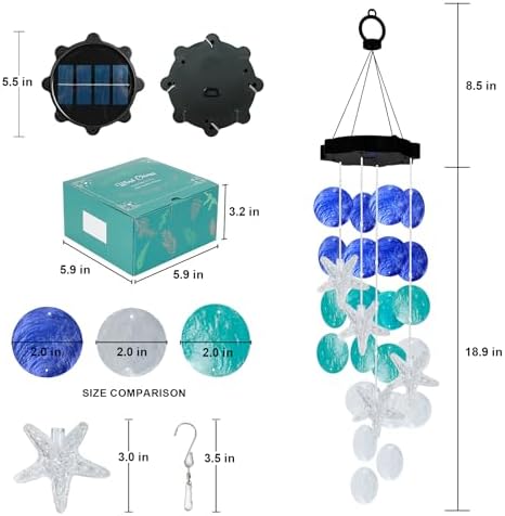 Solar Wind Chime with Blue Shells for Garden Decor
