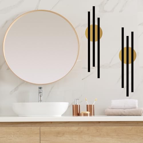 Black Lines with Metallic Gold Circles Peel and Stick Wall Decals