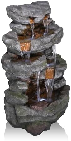 Alpine TZL284 39 Inch 4 Tier Cascading Stone Fountain with LED Lights