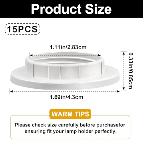 15Pcs White Lamp Shade Collar Rings E14 Candelabra Base Replacement Parts