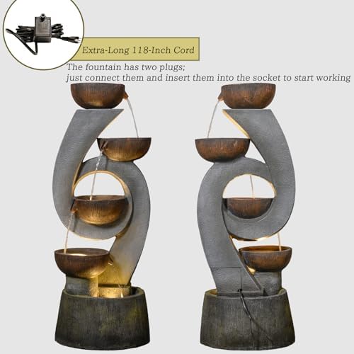 468 Inch Freestanding Resin Waterfall Fountain with LED Lighting