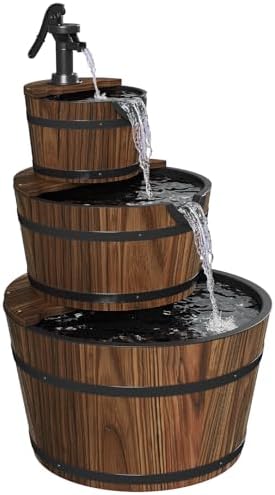 Aoxun 3-Tier Wood Barrel Water Fountain with Electric Pump