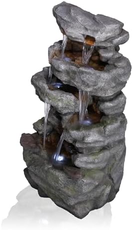Alpine TZL284 39 Inch 4 Tier Cascading Stone Fountain with LED Lights