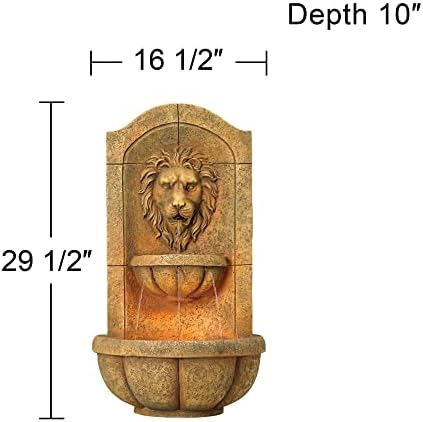 John Timberland Royal Lion Head Wall Fountain with LED Light