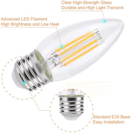 KINUR E26 LED Candelabra Light Bulbs 4W 10Pack Warm White