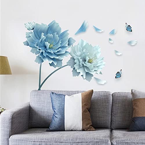 ROFARSO 492 x 307 3D Blue Flowers Wall Sticker