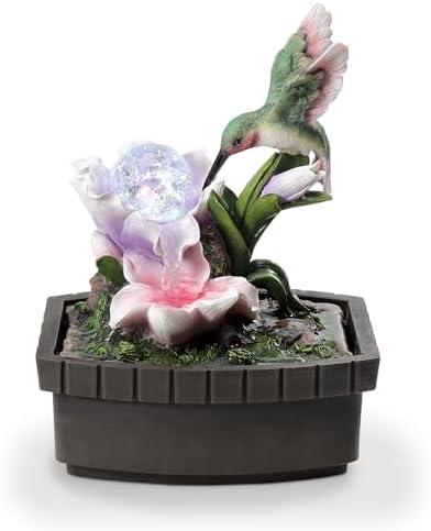 Benjara 11 Inch Hummingbird Tabletop Fountain with LED Light