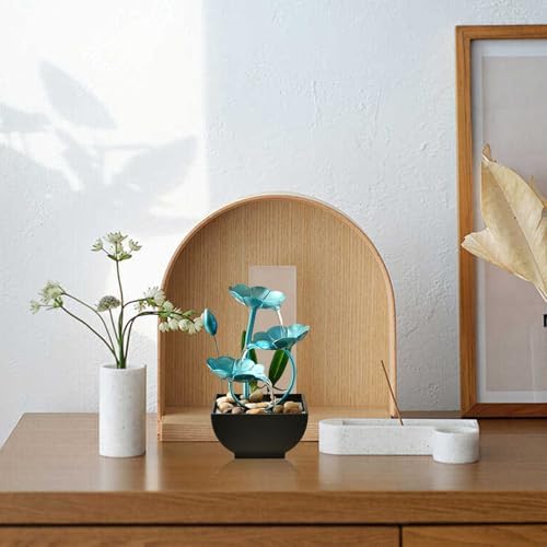 Tabletop Water Fountain with Lotus Design Blue