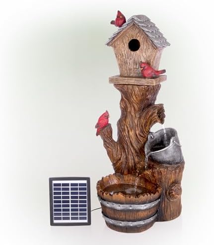 Alpine Corporation ZEN882SLR 32 Inch Solar Birdhouse Fountain