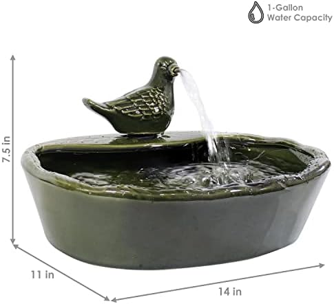 Sunnydaze Ceramic Dove 7 Inch Solar Water Fountain Green Glaze