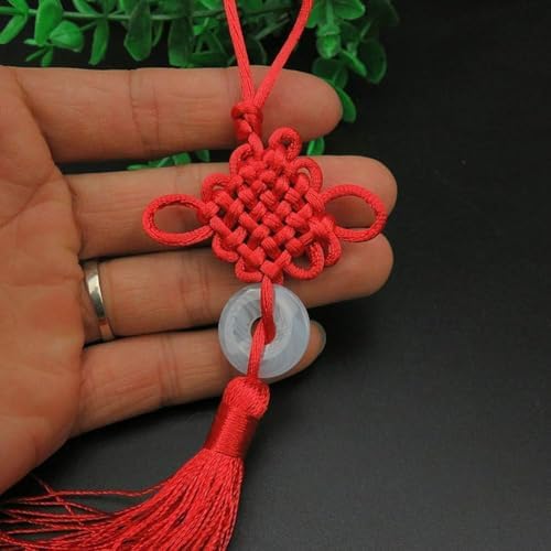 Seadiquiet Red Chinese Knot Jade Charm Tassel Pendant for Luck and Prosperity