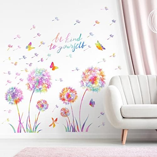 Colorful Dandelion Wall Decals with Butterflies and Dragonfly