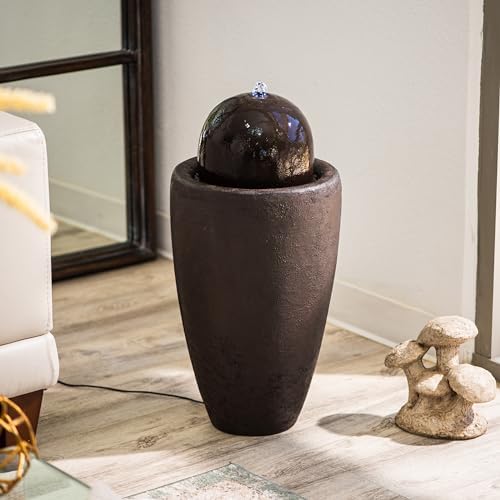 XBrand 2598 H Round Stone Water Fountain with LED Lights