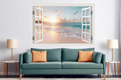 Fake Window Wall Decal Summer Beach Seascape Set of 2