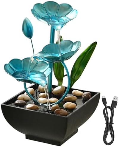 Tabletop Water Fountain with Lotus Design Blue