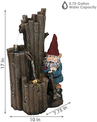 Sunnydaze 17-Inch Resting Gnome Water Fountain with LED Light