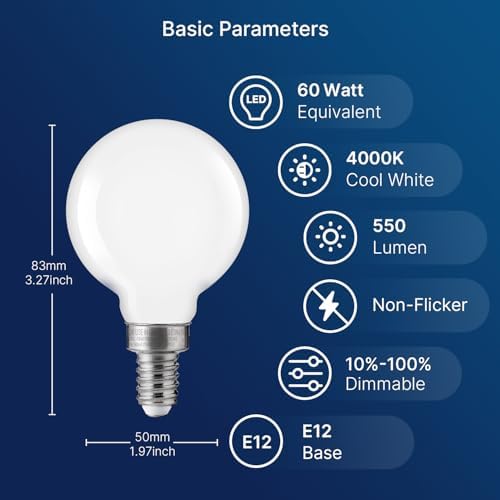 FLSNT Dimmable LED Candelabra Bulbs 60W Equivalent 6 Pack