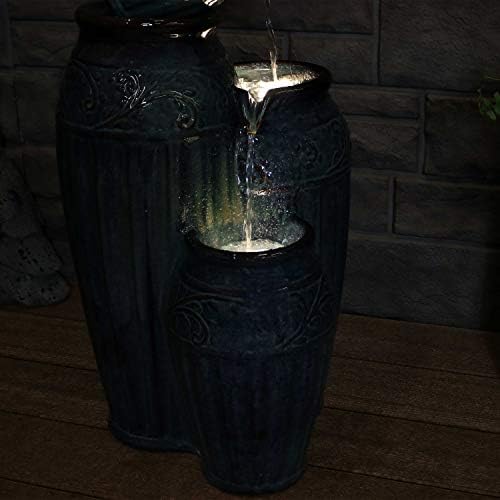 Sunnydaze Tour de Vase 27-Inch Ceramic Fountain with LED Lights