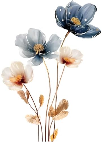 Gold Leaf Blue Flower Wall Decal for Home Decor