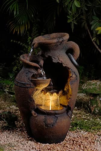 Jeco Old Fashion Pot Outdoor Fountain with LED Light 1