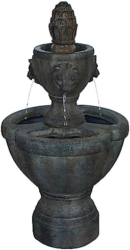 Pure Garden 50-0005 Lion Head Fountain Brown