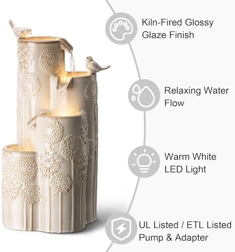 Glitzhome 3175 H Outdoor Water Fountain with LED Lights and Pump