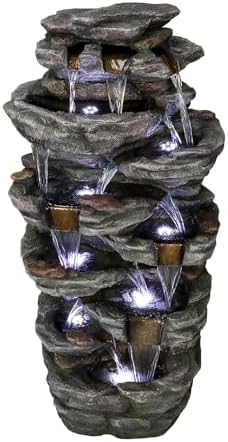 SunJet 472 Inch Multi-Tier Rock Water Fountain with LED Lights